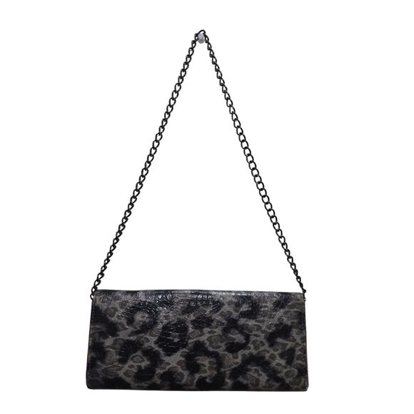 ALDO Leopard Print Chain Shoulder Clutch Bag Black Gray Animal Print Purse - Picture 11 of 12